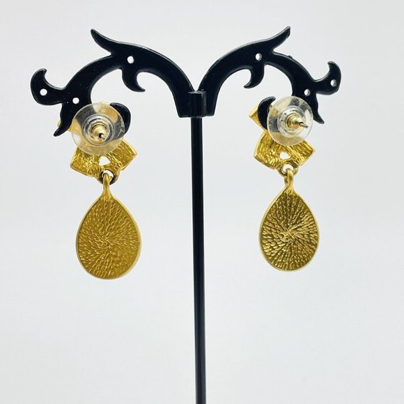 Faux Pearl Drop Earrings Brushed Gold Tone X Glam Bling Sparkle Holiday Party - Picture 6 of 7